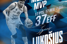 Geriausią pasirodymą NKL atkrintamosiose surengęs I. Lukošius – trečiųjų aštuntfinalio rungtynių MVP